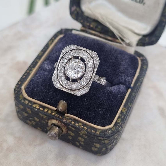 Antique Art Deco Old Cut Diamond Cluster Engagement Panel Tablet Ring