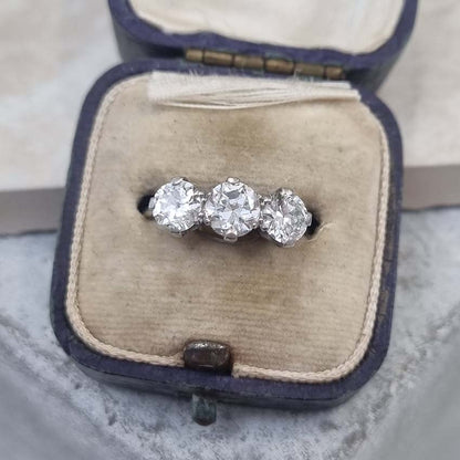 Art Deco 1.95ct Old Cut Diamond Three Stone Engagement Ring