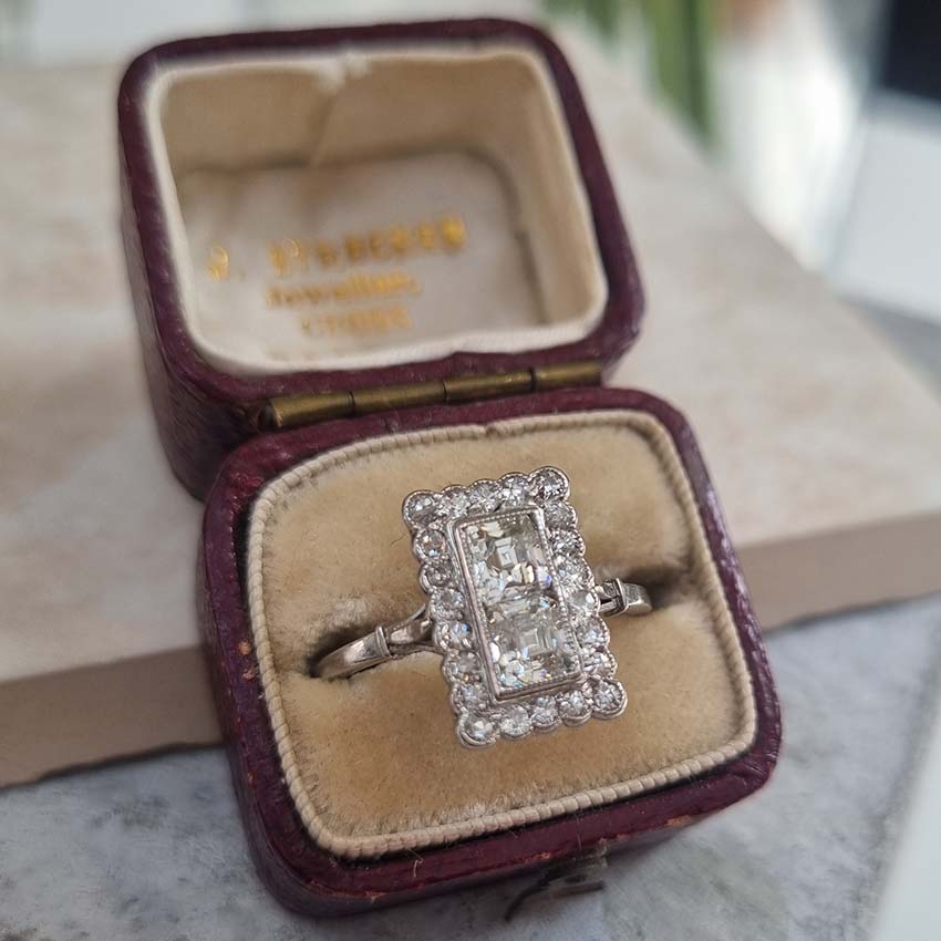 Art Deco 1ct Square Diamond Cluster Plaque Ring