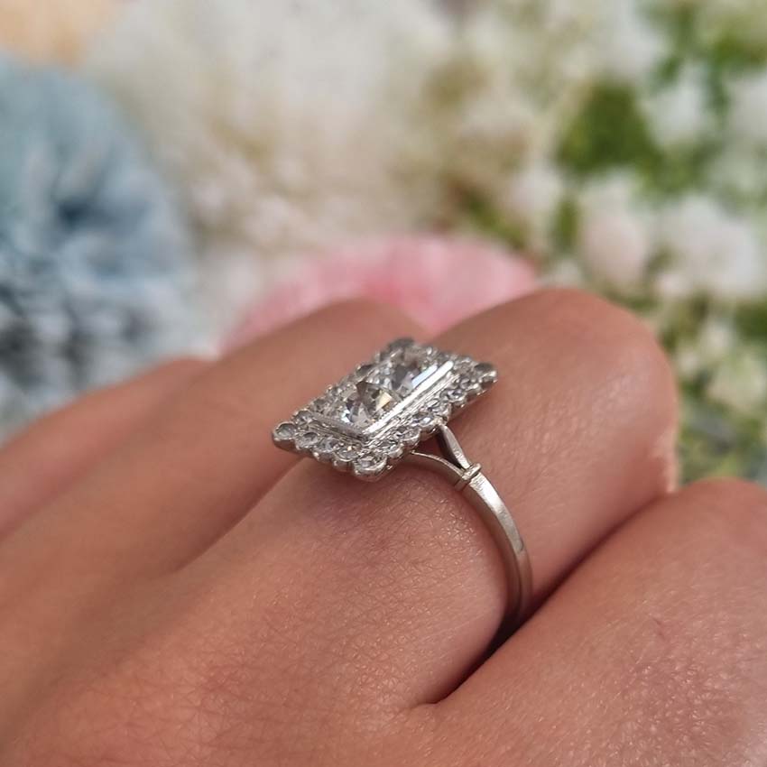 Art Deco 1ct Square Diamond Cluster Plaque Ring