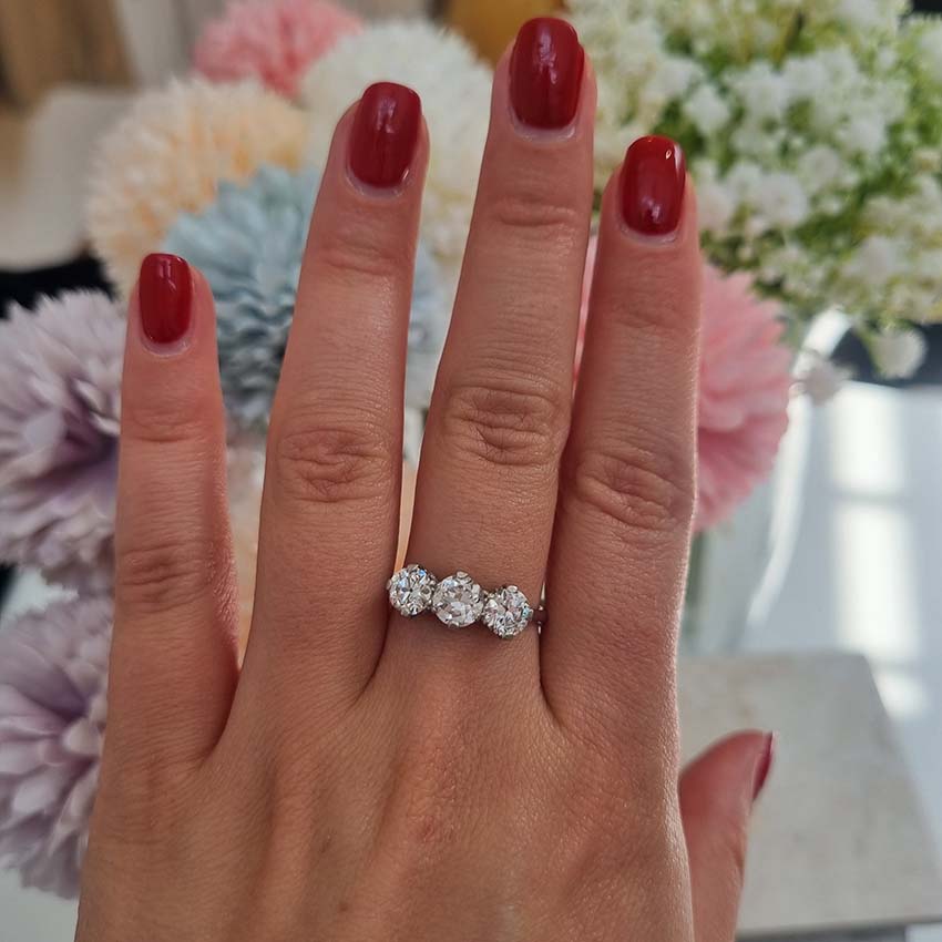 Art Deco 1.95ct Old Cut Diamond Three Stone Engagement Ring