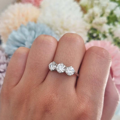 Art Deco 1.95ct Old Cut Diamond Three Stone Engagement Ring