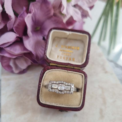 Art Deco Asscher and Baguette Diamond Cluster Ring