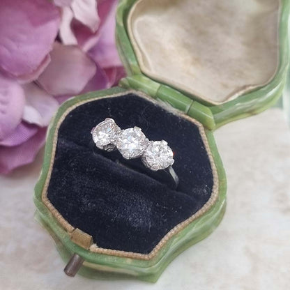 Art Deco 1.95ct Old Cut Diamond Three Stone Engagement Ring