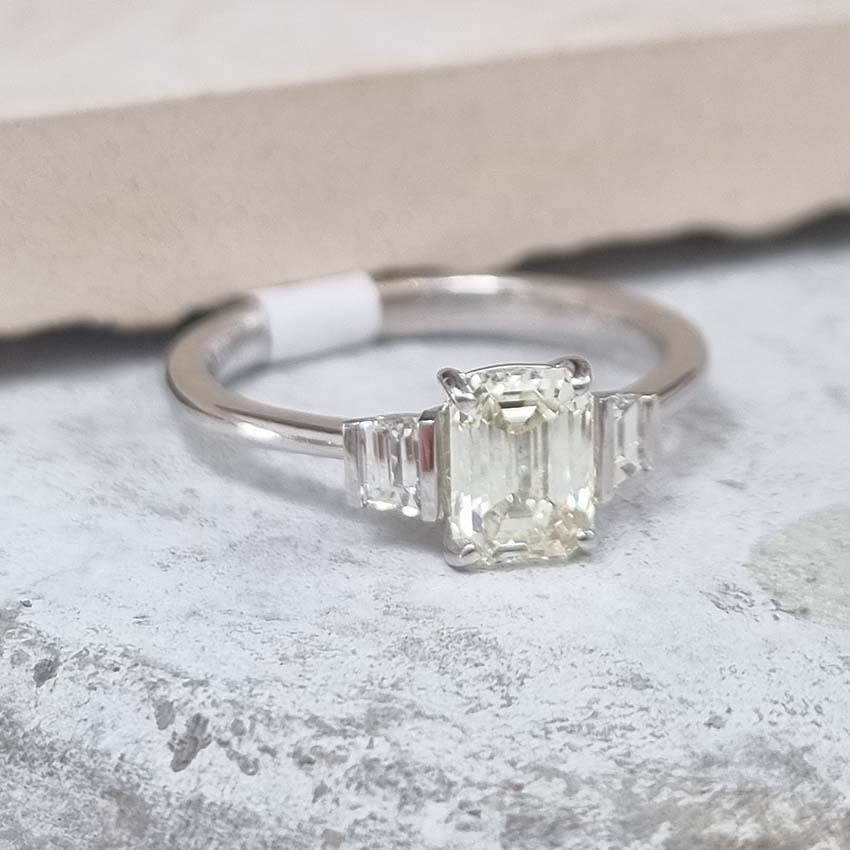 1ct Emerald Cut Diamond Ring with Baguette Shoulders