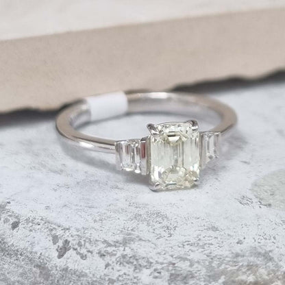 1ct Emerald Cut Diamond Ring with Baguette Shoulders