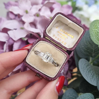 1ct Emerald Cut Diamond Ring with Baguette Shoulders