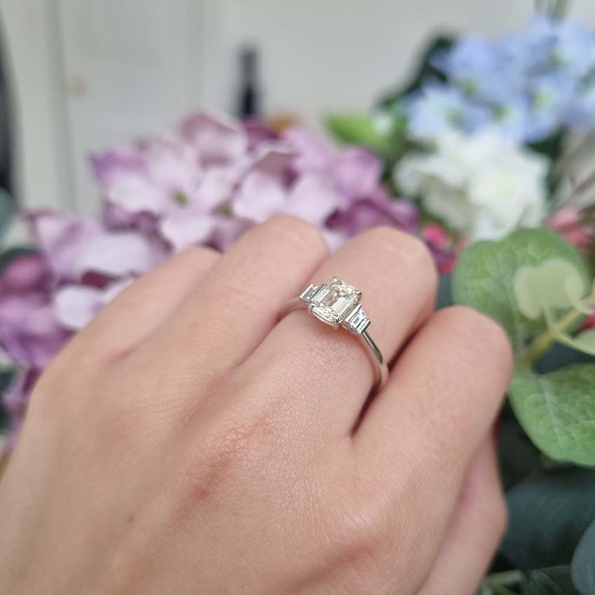 1ct Emerald Cut Diamond Ring with Baguette Shoulders