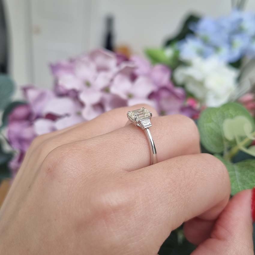 1ct Emerald Cut Diamond Ring with Baguette Shoulders