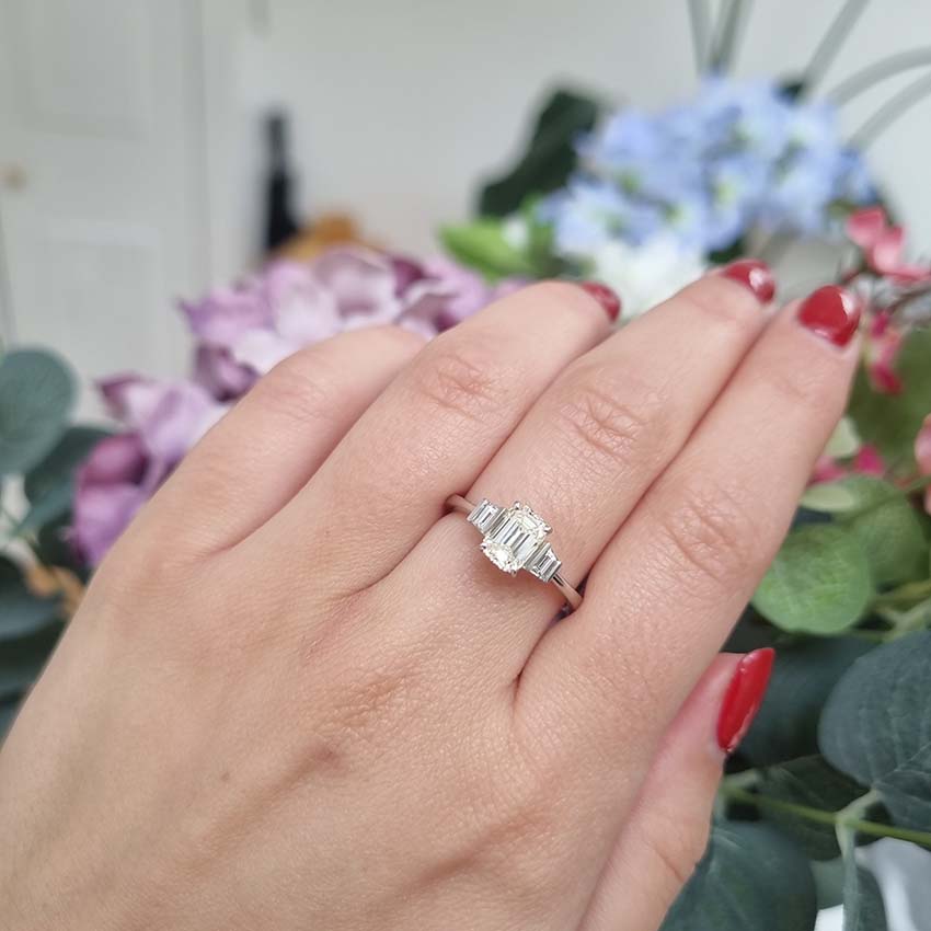 1ct Emerald Cut Diamond Ring with Baguette Shoulders