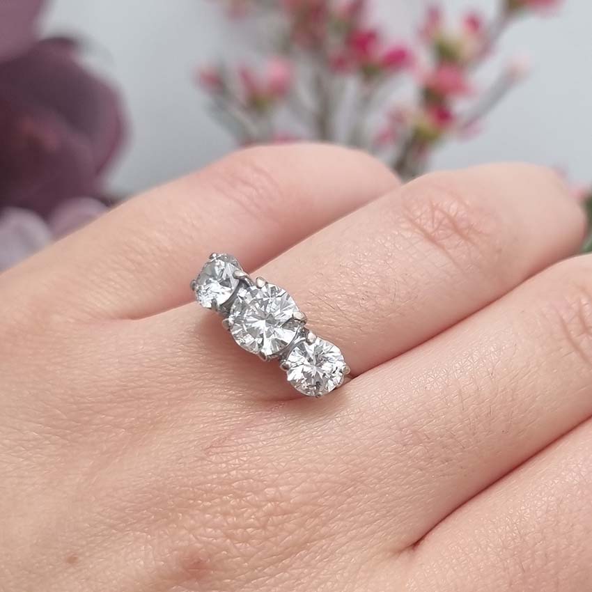 Traditional 3.14ct Diamond Three Stone Engagement Ring