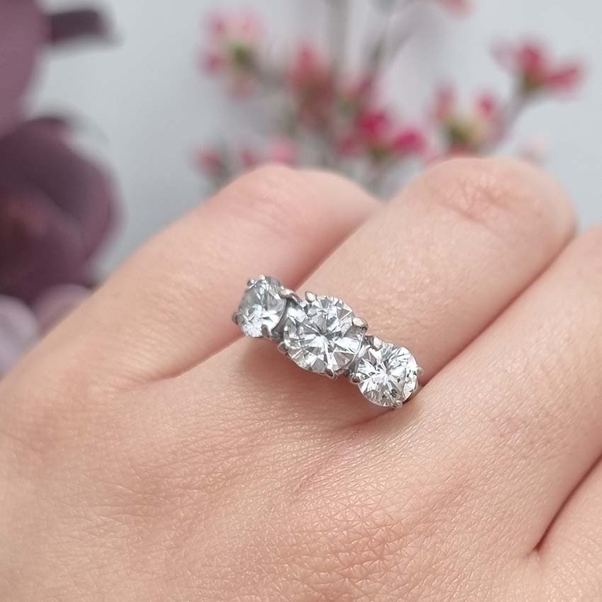 Traditional 3.14ct Diamond Three Stone Engagement Ring