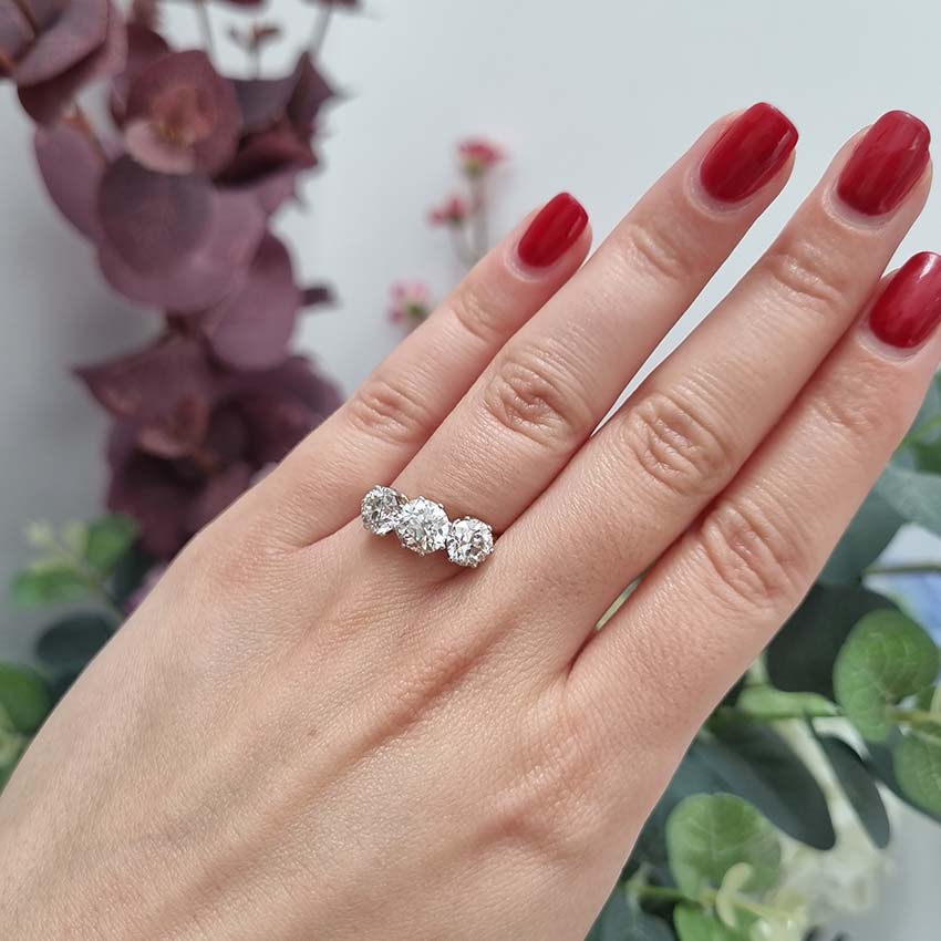 Edwardian Antique Diamond Trilogy Engagement Ring, 2.85 carats