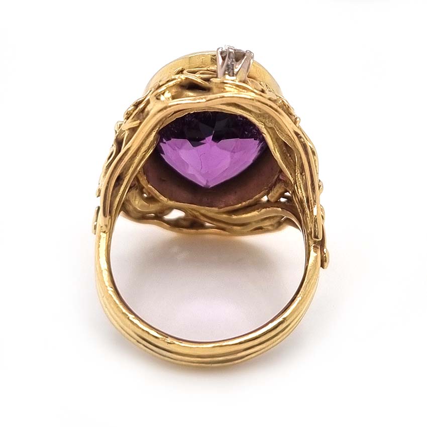 Vintage Amethyst and Diamond Parure Ring Earrings Pendant Suite