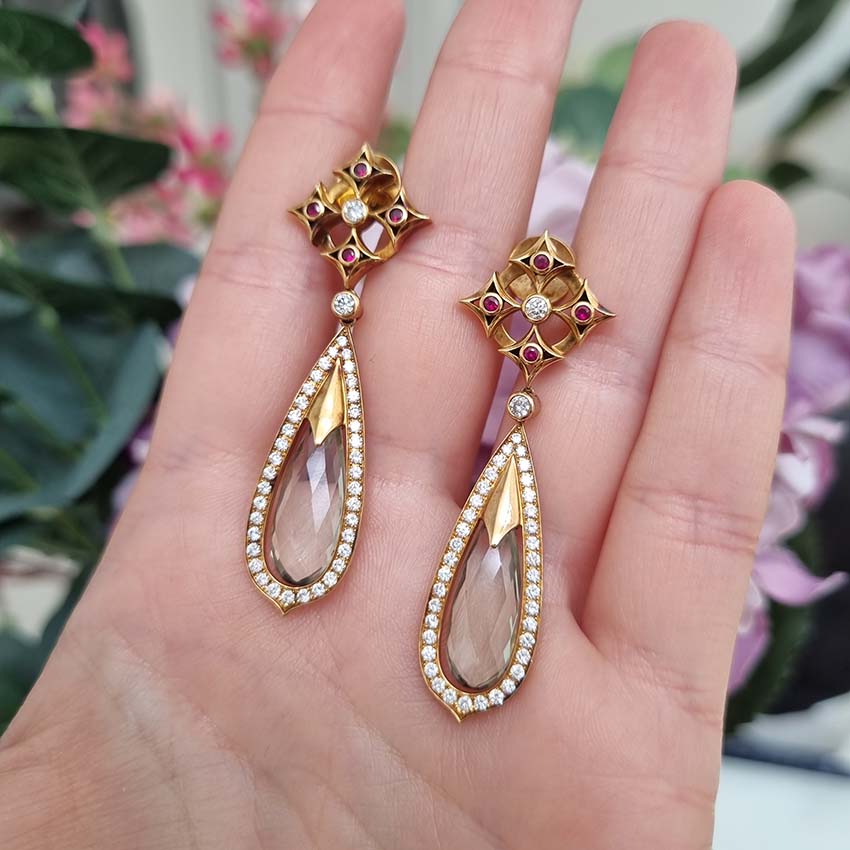 Aquamarine Diamond Cluster Drop Earrings by Theo Fennell