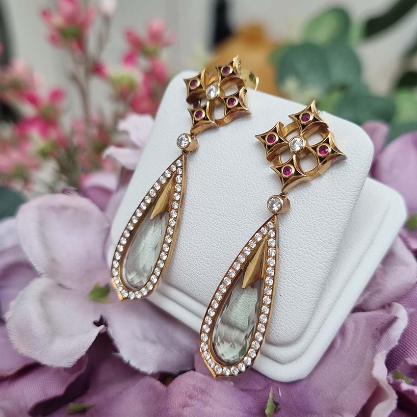 Aquamarine Diamond Cluster Drop Earrings by Theo Fennell