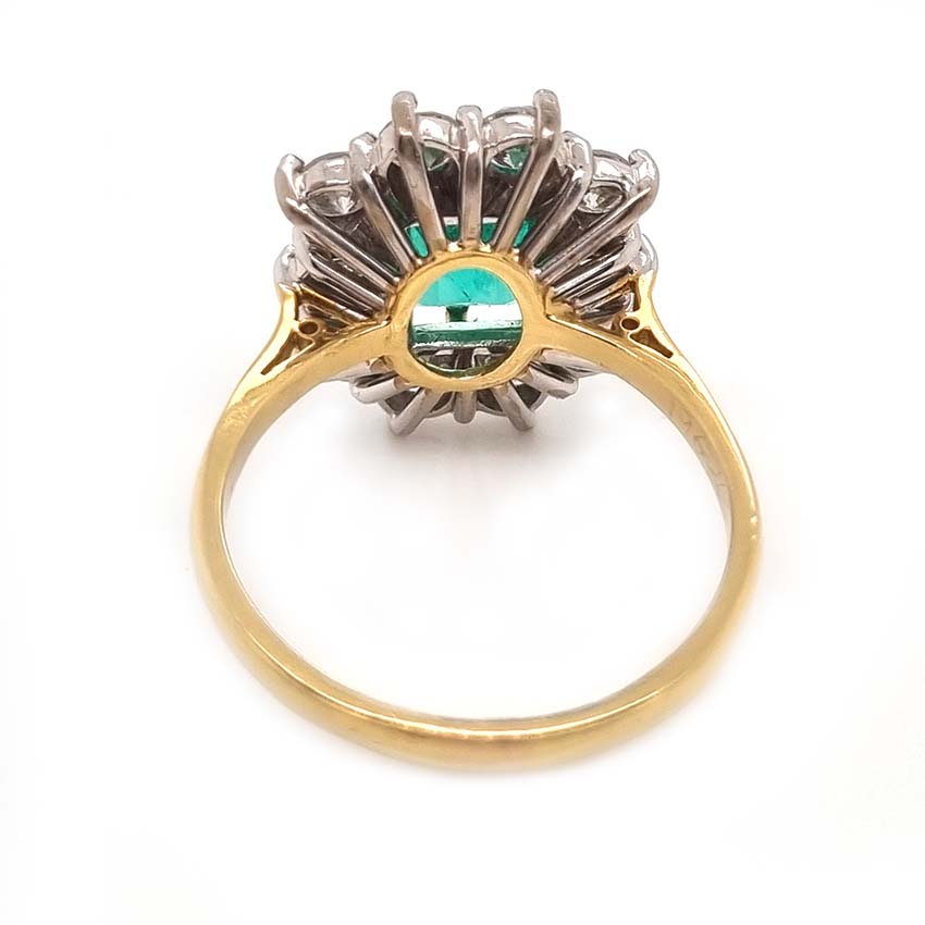 Vintage 2.91ct Emerald and Diamond Cluster Engagement Ring