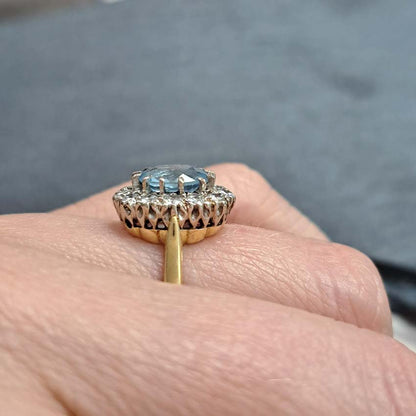 Vintage Oval Aquamarine and Diamond Cluster Ring