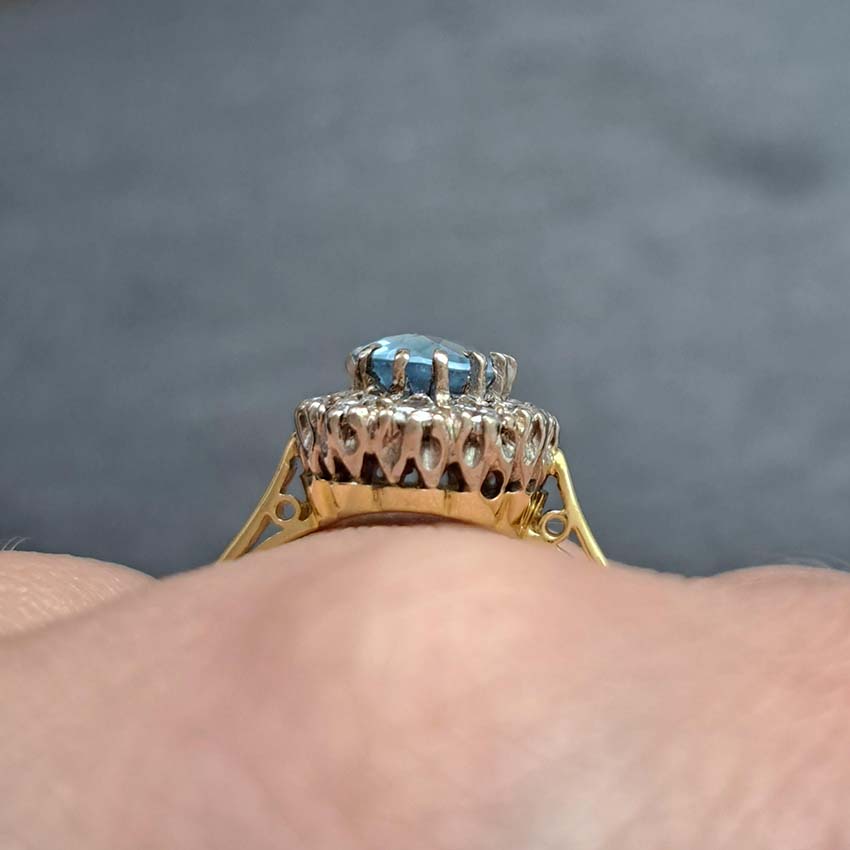 Vintage Oval Aquamarine and Diamond Cluster Ring