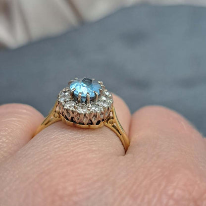 Vintage Oval Aquamarine and Diamond Cluster Ring