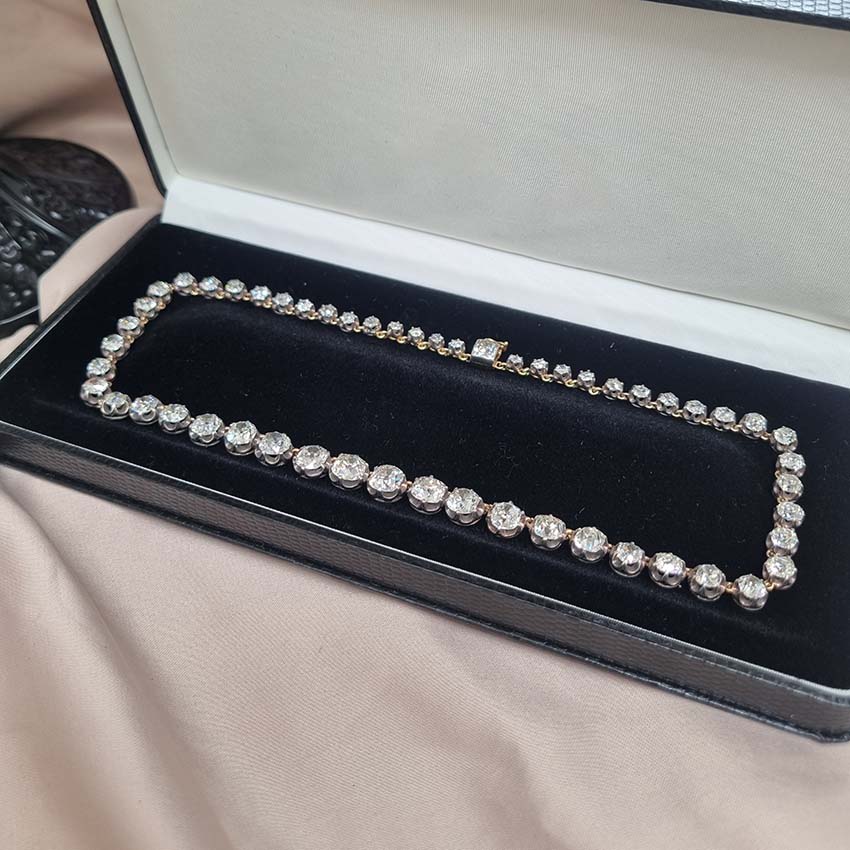 Victorian Antique 40cts Old Cut Diamond Line Riviere Necklace