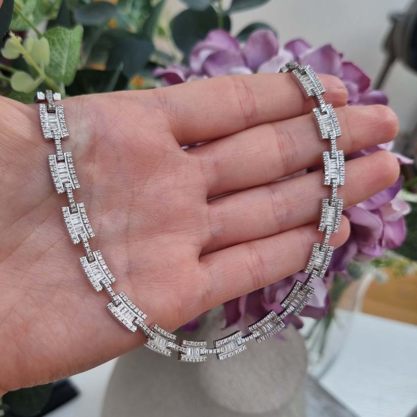 Contemporary Diamond Cluster Necklace, 10 carat total