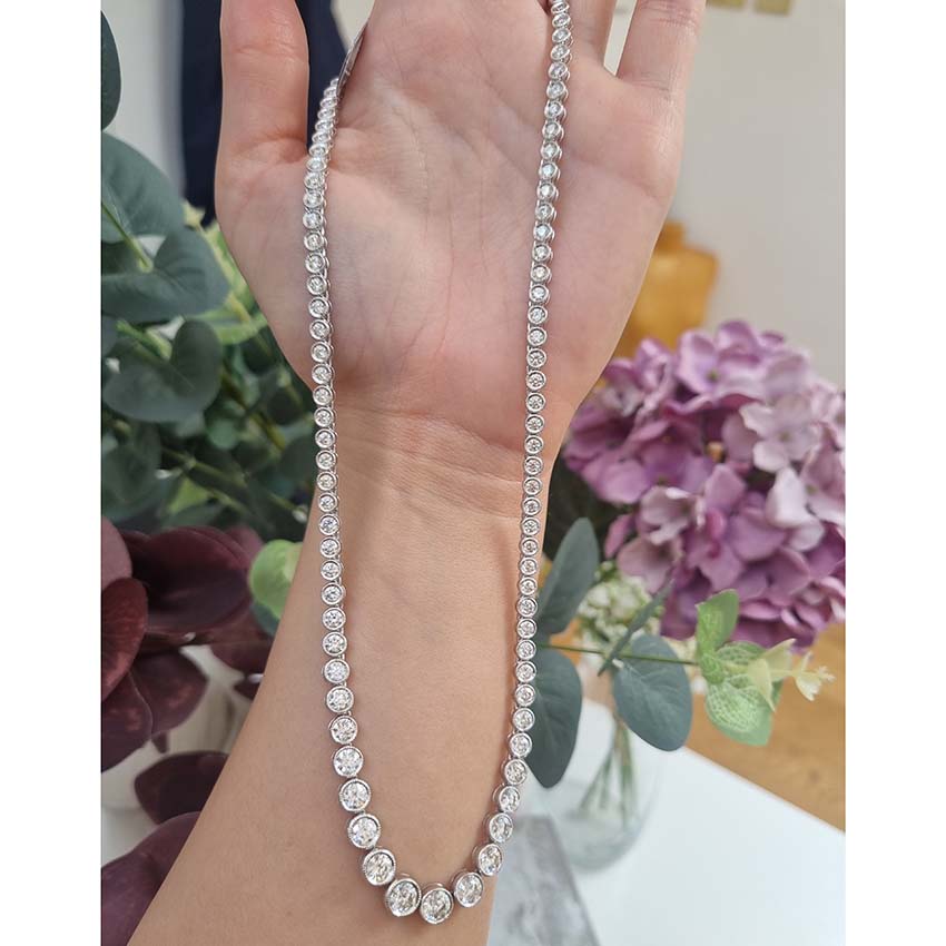 12.84ct Bezel Set Diamond Graduated Diamond Collar Line Necklace, 12.84 carats