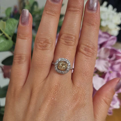 Antique 1.17ct Old Mine Cut Yellow Diamond Cluster Engagement Ring