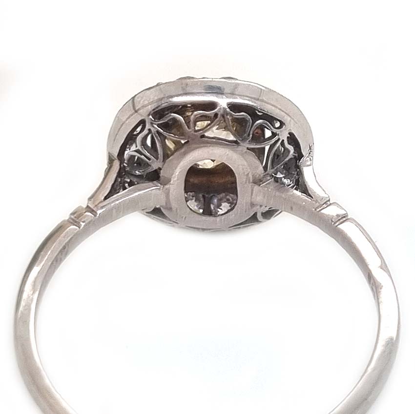 Antique 1.17ct Old Mine Cut Yellow Diamond Cluster Engagement Ring