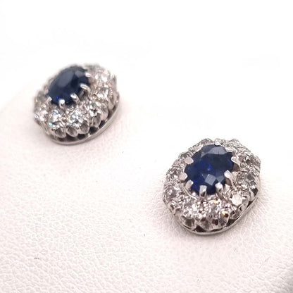 Vintage 1ct Sapphire and Old Cut Diamond Cluster Stud Earrings