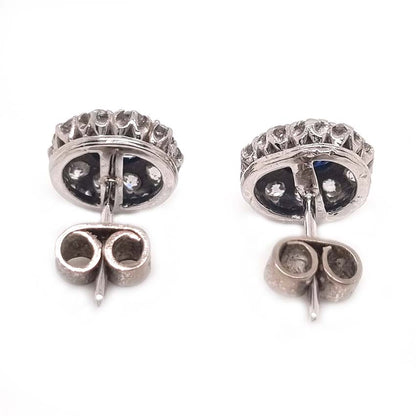 Vintage 1ct Sapphire and Old Cut Diamond Cluster Stud Earrings