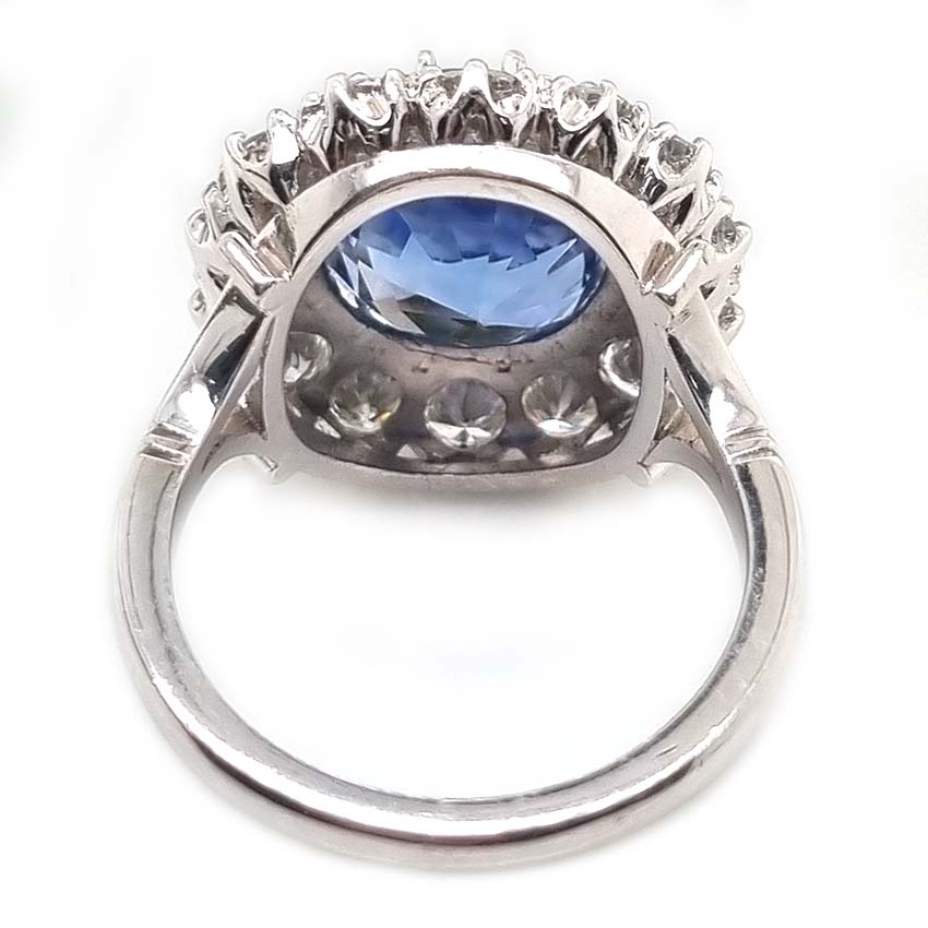 Natural Cornflower Ceylon Sapphire and Diamond Cluster Ring
