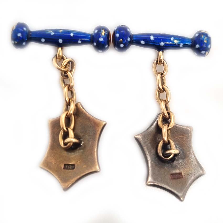 Edwardian Antique Blue Enamel and Diamond Cufflinks