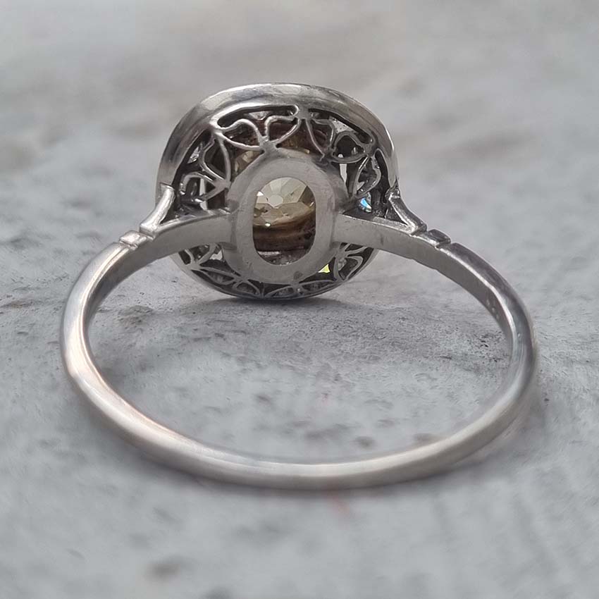 Antique 1.17ct Old Mine Cut Yellow Diamond Cluster Engagement Ring