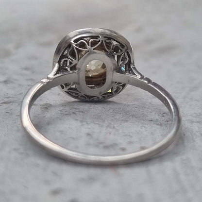 Antique 1.17ct Old Mine Cut Yellow Diamond Cluster Engagement Ring