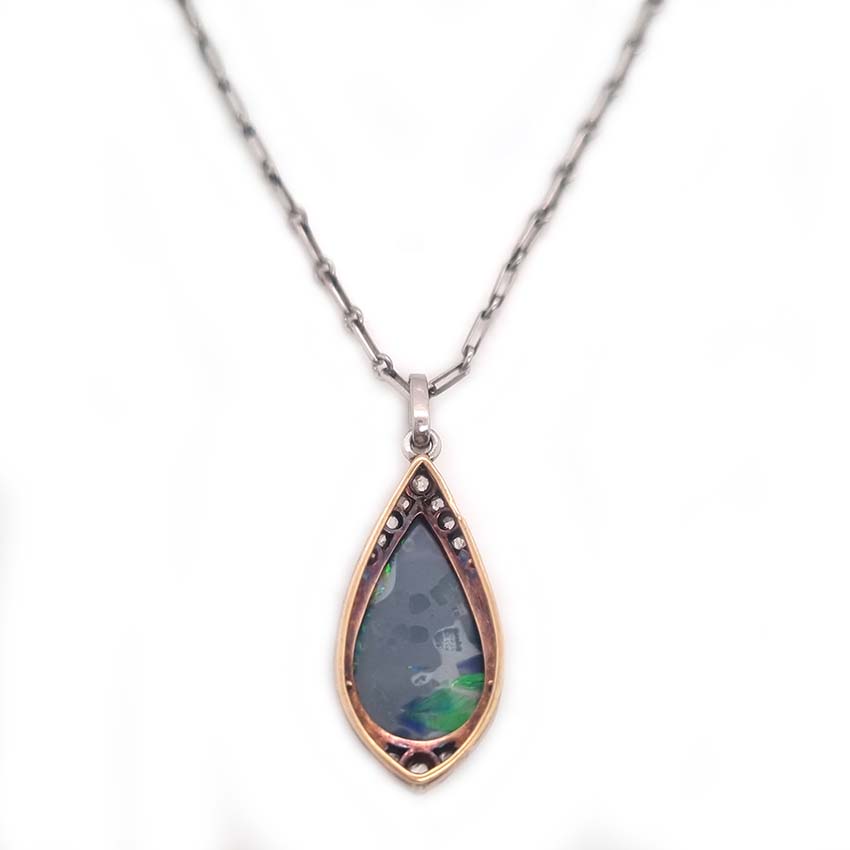 Antique Art Deco Black Opal and Diamond Teardrop Pendant