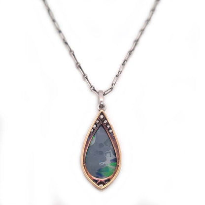 Antique Art Deco Black Opal and Diamond Teardrop Pendant