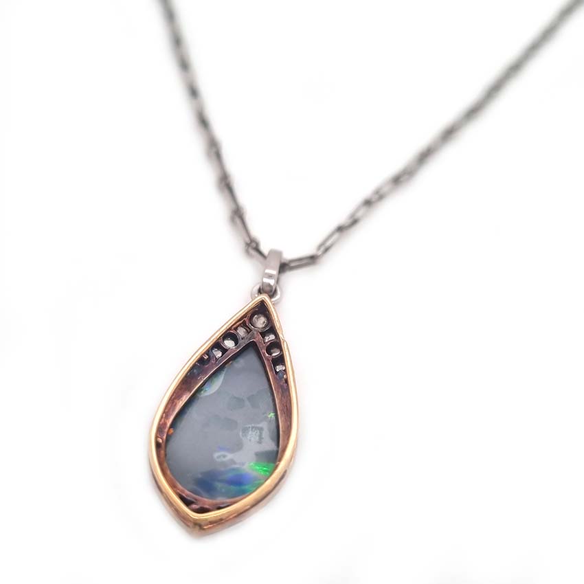 Antique Art Deco Black Opal and Diamond Teardrop Pendant