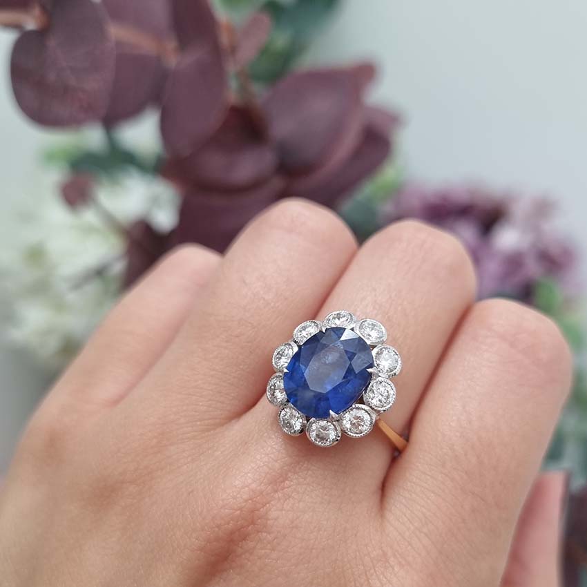 4.62ct Oval Sapphire and Diamond Cluster Engagement Ring