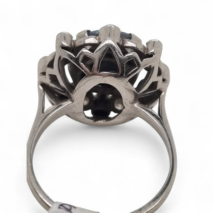 Vintage Black Opal and Diamond Cluster Ring in Platinum