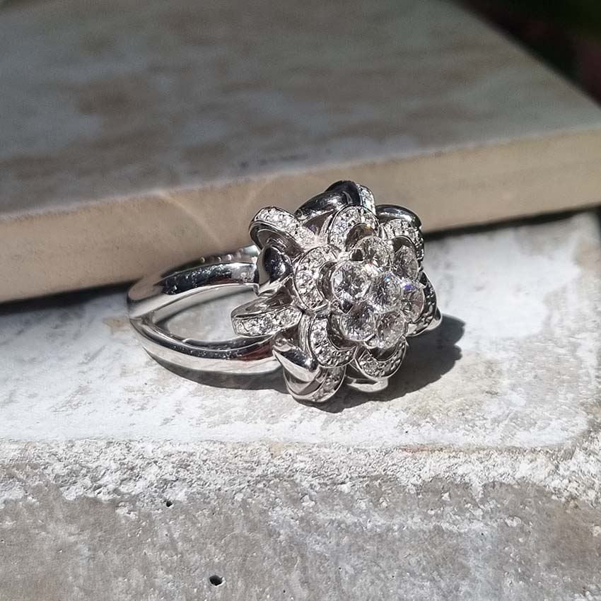 Contemporary 1ct Diamond Flower Cluster Dress Ring