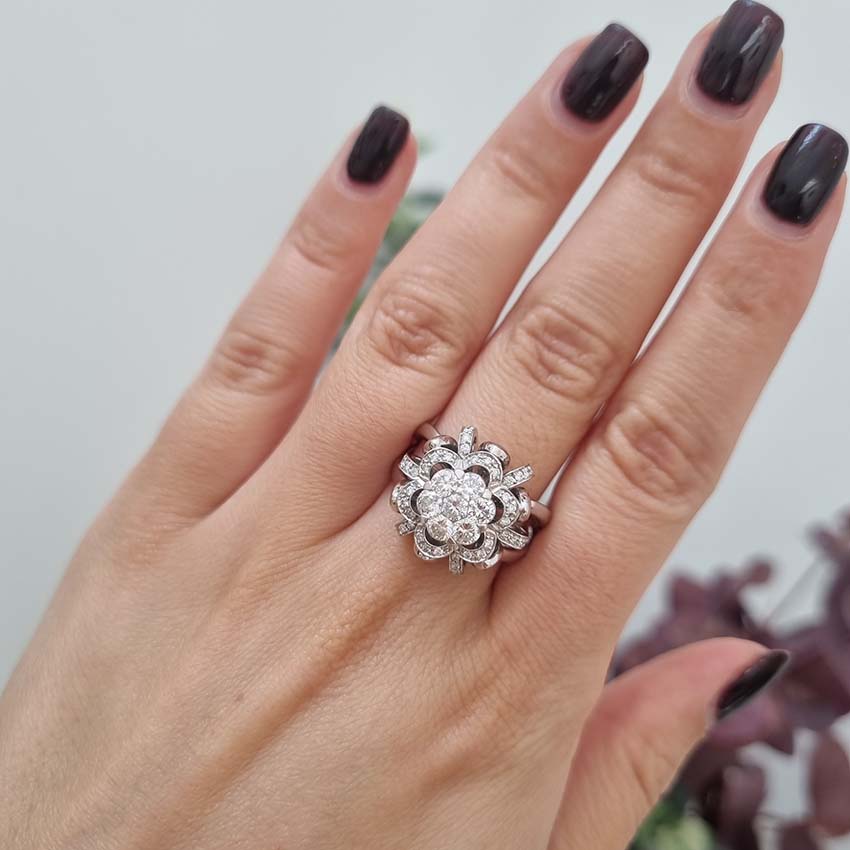 Contemporary 1ct Diamond Flower Cluster Dress Ring