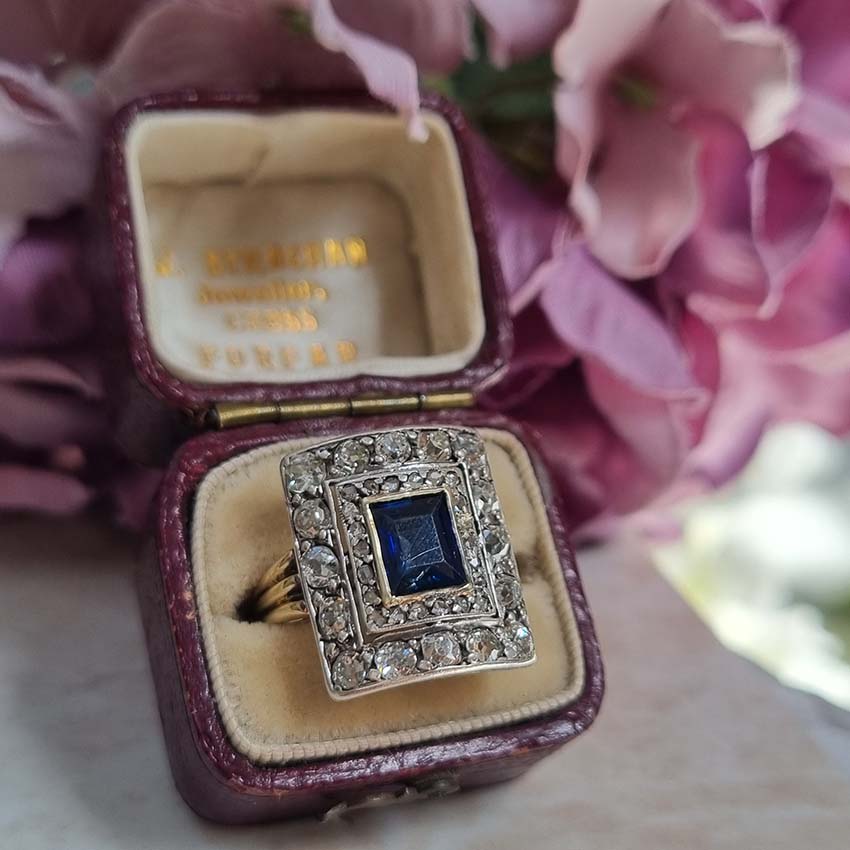 Vintage Sapphire and Diamond Cluster Plaque Ring