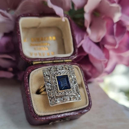 Vintage Sapphire and Diamond Cluster Plaque Ring