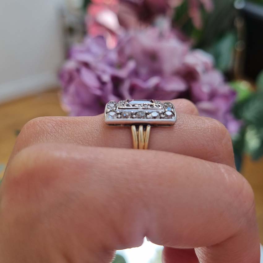 Vintage Sapphire and Diamond Cluster Plaque Ring