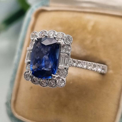 2.56ct Cushion Cut Sapphire and Diamond Cluster Ring