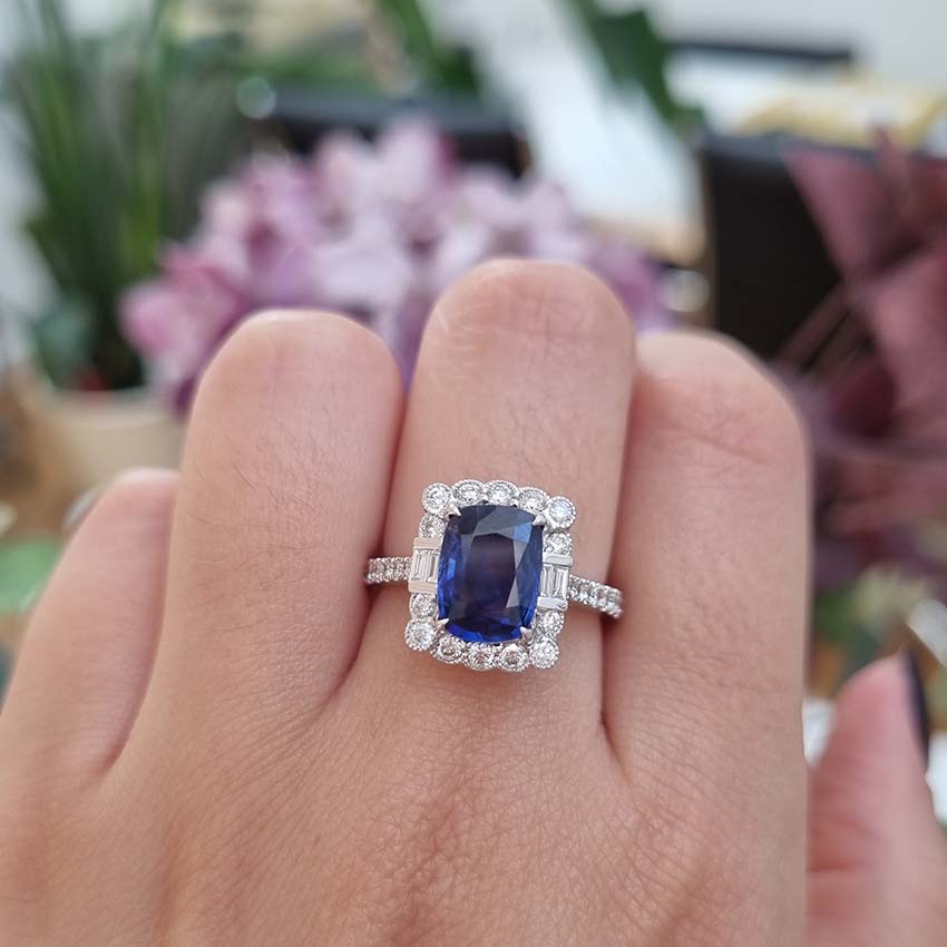 2.56ct Cushion Cut Sapphire and Diamond Cluster Ring