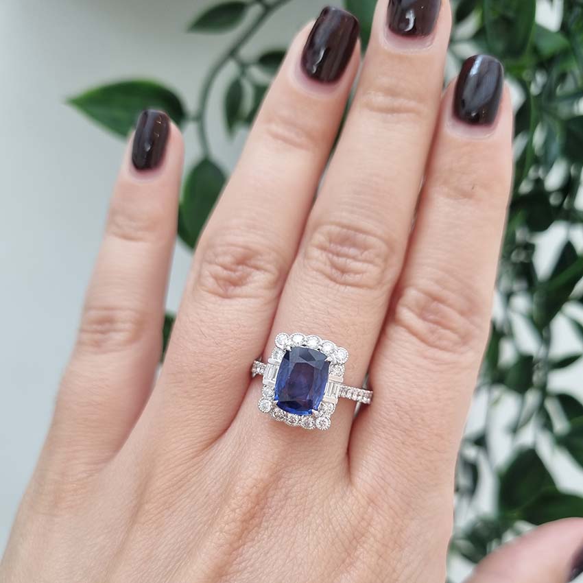 2.56ct Cushion Cut Sapphire and Diamond Cluster Ring