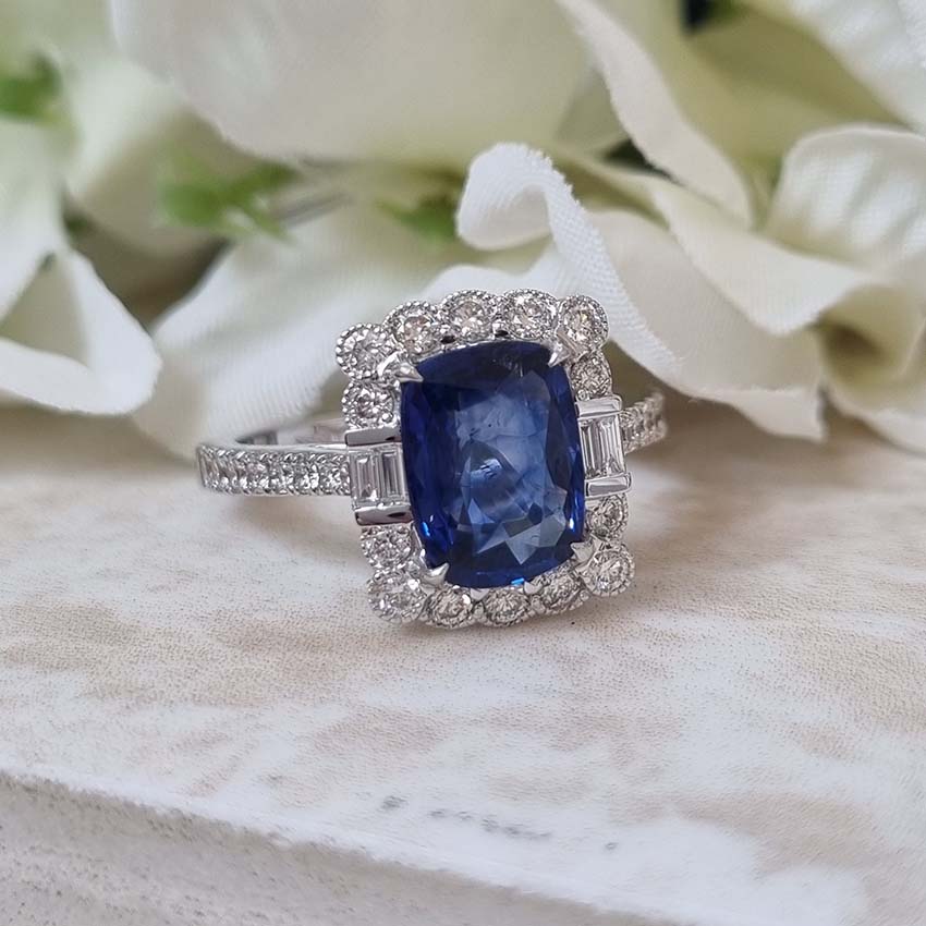 2.56ct Cushion Cut Sapphire and Diamond Cluster Ring