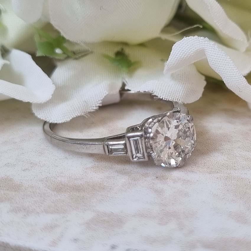 1.50ct Diamond Solitaire Engagement Ring with Baguette Shoulders